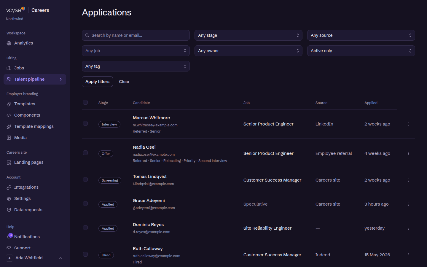 The applications list