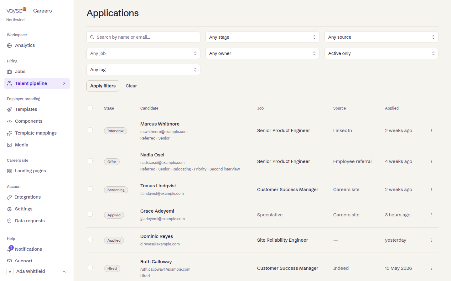 The applications list