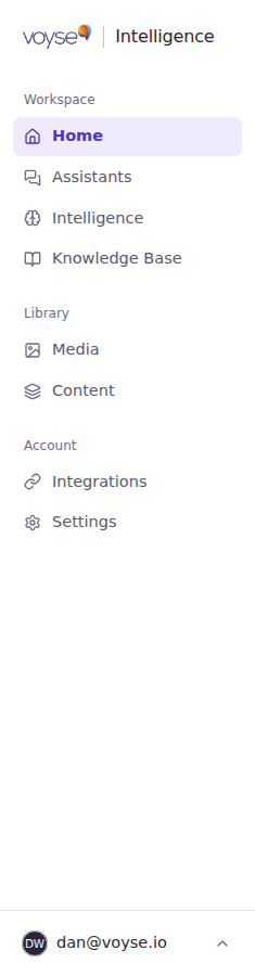 The sidebar, showing the Workspace, Library and Account groups, on an account with several assistants